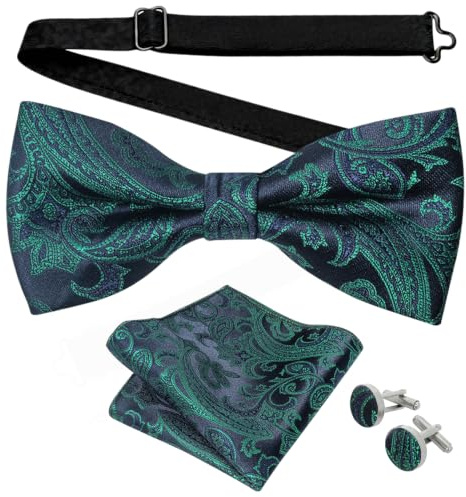 VLYX Herren Paisley Fliegen Set mit Einstecktuch und Manschettenknöpfen, vorgebunden und verstellbar, mit Hakenverschluss, für Hochzeit, Party, Weihnachten, Halloween und Karneval
