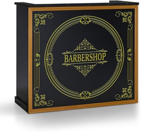 BarberPub Empfangstheke mit 2 Schubladen & 3 Schränken, Empfangstisch Abschließbar, Empfangstresen Holz, Rezeptionstisch Rezeptionstheke Kassentheke für Friseursalon, 53x120x110cm, R9773(Schwarz-Gold)