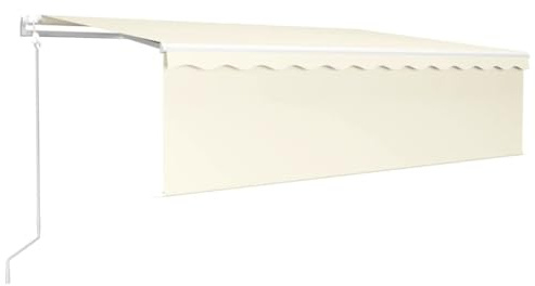 VIHHQGC Tenda da sole automatica con LED e sensore di vento, tenda retrattile con telecomando, con telaio in alluminio e tessuto in poliestere, 5 x 3 metri in crema, con manovella