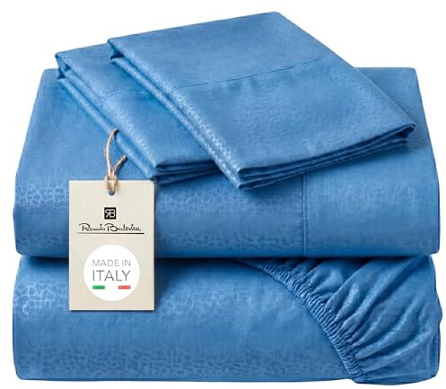 o-day Renato Balestra Set Lenzuola Matrimoniale Microfibra Made in Italy No Stiro Completo Letto Matrimoniale 4 pezzi Lenzuolo Sotto Lenzuolo Sopra 2 federe (Azzurro, Matrimoniale)