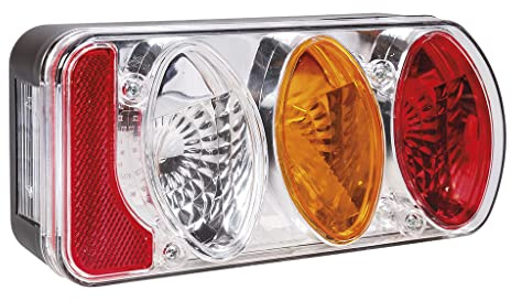 OROK - Feux arrière chromé 5 Fonctions - Droite - Lanterne 5 onctions chromé/Clignotant, veilleuse, Stop, éclaireur de Plaque, feu de recul - Dimensions : 222x100x55mm - Entraxe : 150/155mm