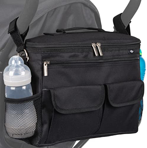 BTR Kinderwagen Organizer und Buggy Organizer und Kinderwagen Taschen plus 2 x Kinderwagen Clips. Schwarz.