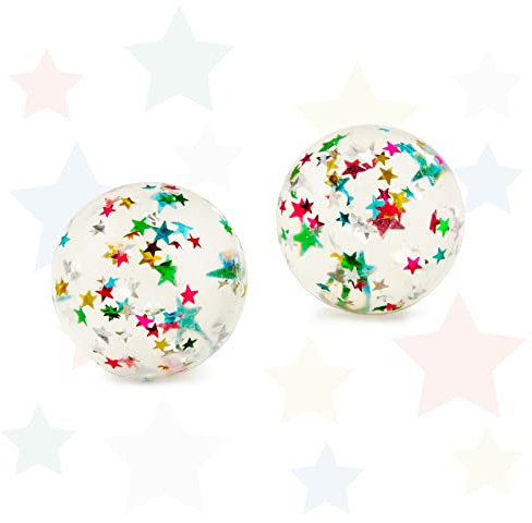 TRENDHAUS 602114 Flummi „Sternchen“, 2 Stück, 45 mm, Große Springbälle mit super Sprungkraft, Silber Oder Weiß