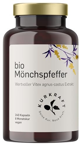 KURKRAFT BIO Mönchspfeffer Kapseln hochdosiert (4:1 Extrakt) - besonders kleine Kapseln - Echter Bio Vitex Agnus Castus - aus ökologischer Landwirtschaft - sorgfältig in Deutschland produziert