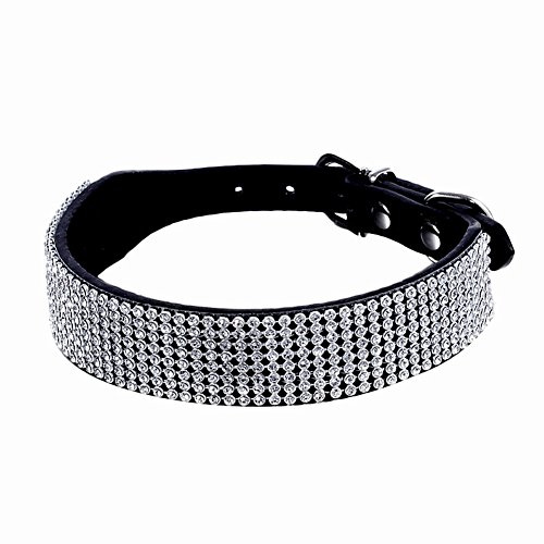 Haoyueer Hundhalsband i Strass, Bling, Mocka, Läder, Kristall, Diamant - för Liten Husdjur, Katt, Hundvalp (M, Svart)