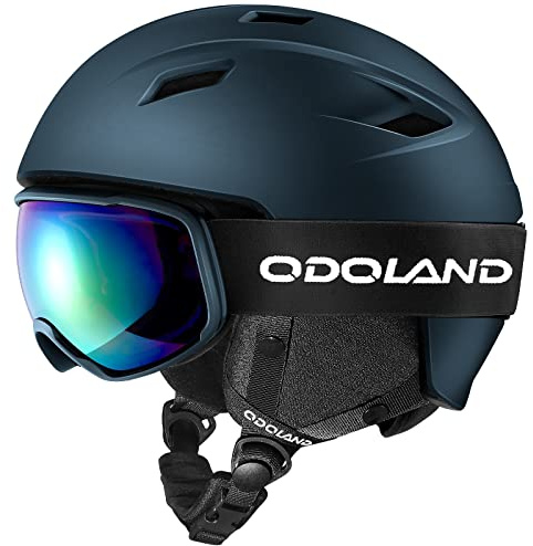 Odoland Snöskidhjälm med skyddsglasögon set – flerfärgad justerbar sporthjälm med skyddsglasögon – snowboard, snöskoter vindtät skidutrustning för vuxna och ungdomar för män och kvinnor