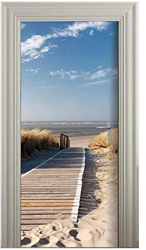 MLDFS Türtapete selbstklebend TürPoster - Steg ZUM Meer - Fototapete Türfolie Poster Tapete Strand Meer Nordsee Ostsee Beach Wasser Blau 3D Türaufkleber Selbstklebend DIY Türbild (88x200cm)