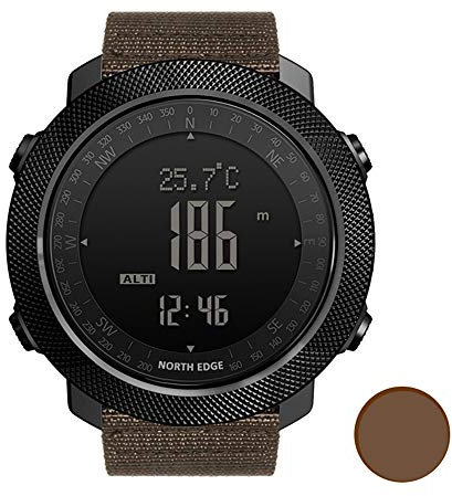 LWX Sport Montre Numérique Heures Hommes Cours Natation Armée Militaire Montres Altimètre Baromètre Boussole 50M Étanche avec Rétro-Éclairage LED,Marron