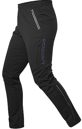LAMEDA Fahrradhose Laufhose Herren Lang Winter Thermo gefüttert Winddicht Atmungsaktiv Jogginghose Softshellhose für Radfahren Laufen Outdoor Schwarz L2010