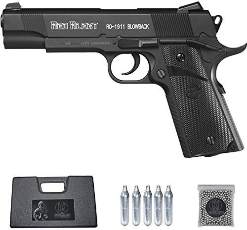 Ecommur. Red Alert RD 1911 gamo blowback | Pistola de perdigones (Bolas BB's de Acero) de Aire comprimido semiautomática Tipo Colt 1911 Cal. 4,5mm + maletín + balines y CO2