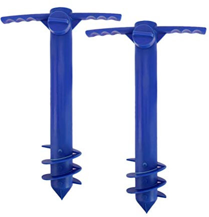 BESTonZON 2Pezzi Picchetto di Supporto per ombrellone Mare del Supporto del Basamento con 5- A Vite A Spirale One Size Fits all Ombrellone per La Sabbia Heavy Duty (Blu)
