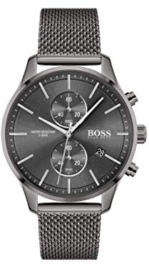 BOSS Chronograph Quarz Uhr für Herren mit Graues Edelstahl-Mesh-Gliederarmband - 1513870