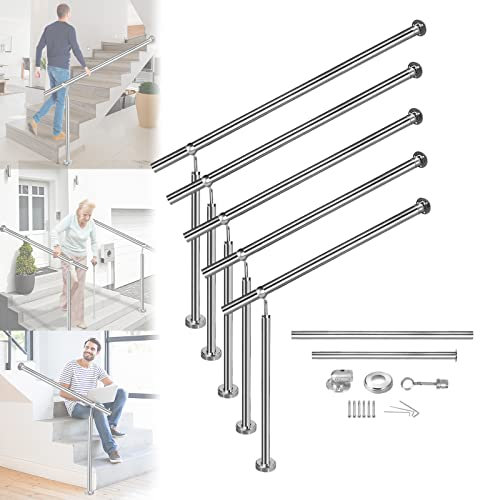 LARS360 Edelstahl Handlauf Eingangsgeländer Geländer Treppengeländer Rostfrei Wandhandlauf Wandhalter Wand Treppe für Drinnen Draußen Treppen Balkon Brüstung - Höhe: 90cm Längen: 80cm