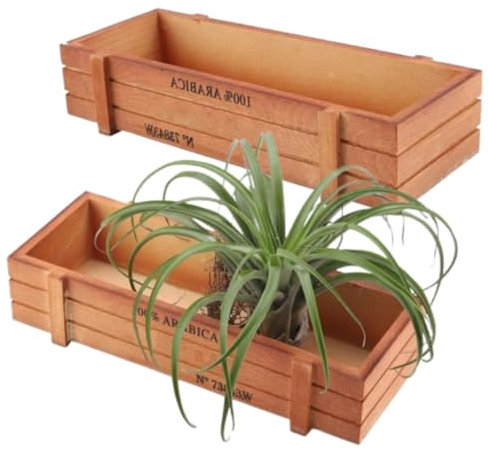 2PCS Wood Planter Box, Rectangle Wood Rustic Flower Boxes Windowsill Planter Cactus Succulent Box for Home Outdoor 22.7 * 10 * 4.8cm/8.9 * 3.9 * 1.9in