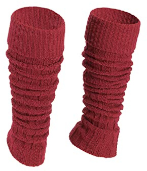 Ateena Stulpen Damen aus Wolle und Acryl, Weiche Winter Beinstulpen in Zopfmuster, Beinwärmer für Tanz, Ballett, Klobige Stiefelmanschetten in Einheitsgröße - Rotwein