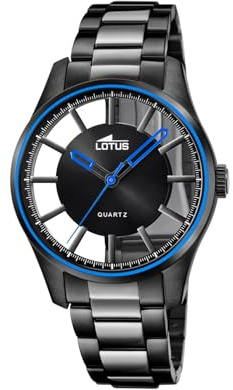 Lotus 18906/1 Montre à Quartz analogique pour Homme avec Bracelet en Acier Inoxydable, Noir-Gris-Bleu, Bracelet
