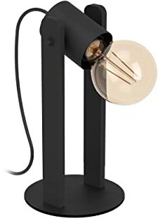 EGLO Tischlampe Plimsoll, Nachttischlampe mit schwenkbarem Spot | Tischleuchte aus Holz und Metall Schwarz, Deko Lampe Wohnzimmer, FSC100PA, E27 Fassung