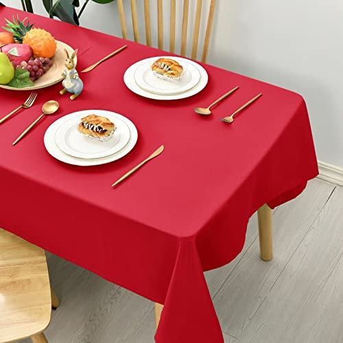 Hiasan Glatt Weihnachten Tischdecke Fleckenabweisend Tischtuch mit Lotuseffekt Leicht Wasserabweisend Tischwäsche, Rot, 140x180cm