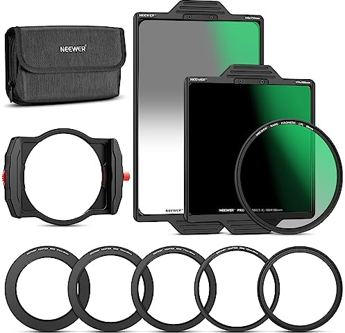 NEEWER Système de Filtre ND Carré Pro avec Porte-Filtre Magnétique en Métal de 100mm,GND8/ND1000 Carré Souple,4 Bagues d'Adaptation,Filtre CPL Magnétique 86mm,Verre Optique HD avec Cadre en Aluminium