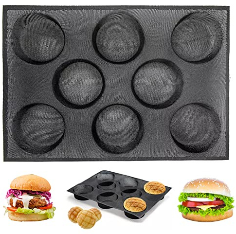 masteymoh Moule à chignon en silicone pour hamburger,Moule à chignon hamburger,8 cavités,Moule à pain en silicone pour hamburger sans gluten,Avec trous pour une meilleure circulation de l'air,Noir