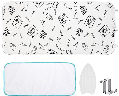 Seiritex Ironing Mat for Table Top, Portable Ironing Pad 39.4 x 18.9 inch Iron Board 5 in 1 Travel Iron Blanket for Counter top, Washer, Dryer, White