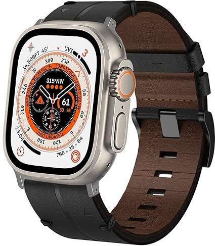 TOPsic Läderarmband Apple Watch Ultra 49 mm, mjukt äkta läder, ersättningsarmband för Apple Watch SE, iWatch Ultra 2 Ultra Series 9 8 7 6 5 4 3 2 1, kvinnor och män