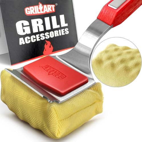 GRILLART Grill Brush Bristle Free. [Rescue-Upgraded] BBQ Replaceable Cleaning Head, Unique Seamless-Fitting Scraper Tools for Cast Iron/Stainless-Steel Grates, Safe Barbecue Grill Cleaner-Red