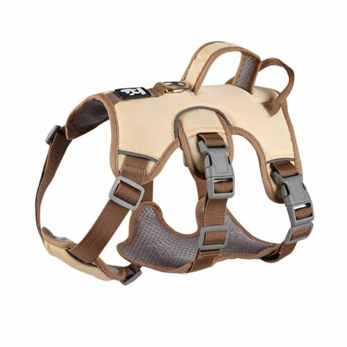 feiling No-Pull Hundegeschirr Einstellbar Brustgeschirre für Kleine und Mittelgroße Hunde Weich Reflexstreifen Welpengeschirr (S, beige)