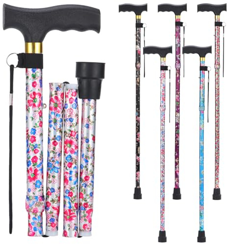 PARLORA Walking Cane for Women Men, Foldable, Lightweight, Elegant, Folding Cane - Walking Stick for Elderly and Adults with Comfortable T Handle