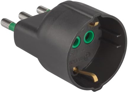 Ekon Adaptador para enchufe italiano-alemán, enchufe italiano 16A, enchufe italial-alemán 16A, fabricado en Italia, negro