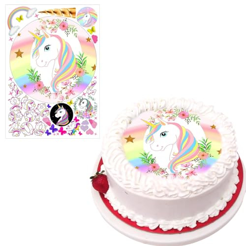 Meanju Compleanno Unicorno, Cialda Unicorno per Torta, Decorazioni Commestibili per Torte, Decorazione Torta Compleanno per Bambini per Cupcake, Matrimonio (unicorno)