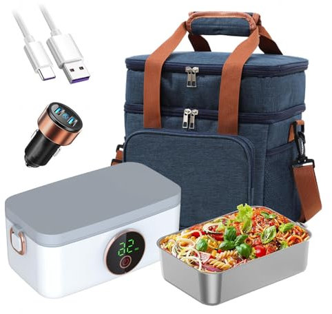 MeLtor Fiambrera Electrica 24v Camion Recargable E Inalámbrico, Comideras Electricas Portátil Y Con Batería De 16000 mAh, Tartera Electrica Comida Trabajo