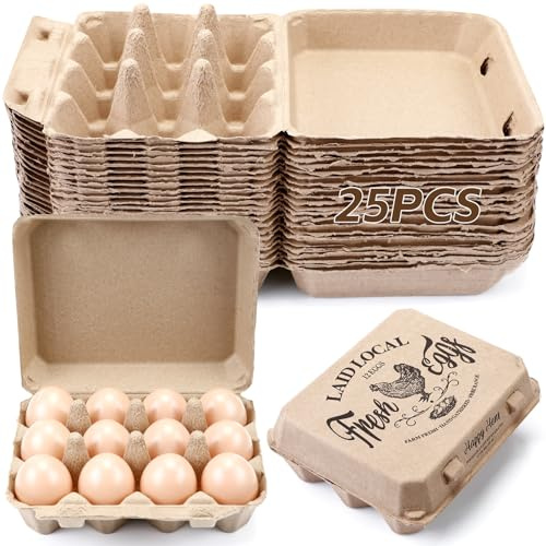Zhanmai 25 Pcs Natural Paper Pulp Egg Cartons Blank Bulk 12 Count Dozen Vintage Classical 3 x 4 Style Square Chicken Cardboard Egg Tray for Family Farm Market Storing Easter Activity Supplies