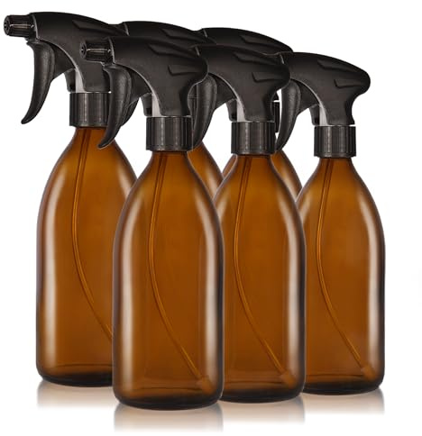 Oputec 6 x 500ml Braunglas-Sprühflaschen zum Befüllen mit ergonomischem Sprühkopf – Hochwertige, nachfüllbare Glas-Wassersprühflaschen für Pflanzen, Blumen, Reinigungsmittel, Haushalt & Haarpflege