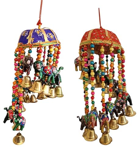 Yepsio Indian Handcrafted 15 colourful Elephants umbrella shape, perfect for walls Doors, or windows Symbolizing luck and prosperity, Ideal for weddings Home Decoration