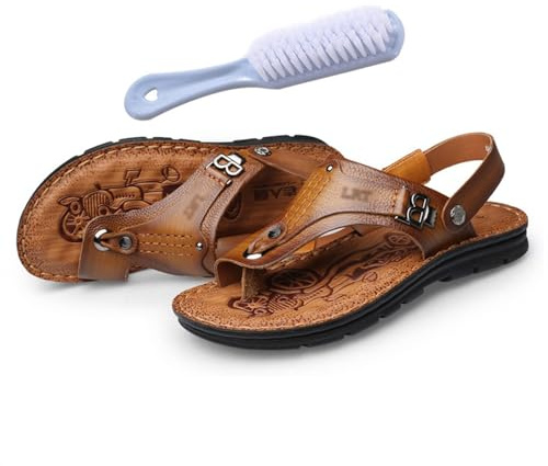 Herren-Zehenkorrektur-Sandale, Herren Sommer Leder Zehenring Stil Strand Bunion Corrector Sandalen, Einzigartige Vatertagsgeschenke, Nicht Beleg-Flipflop-Strand-Dia-Pantoffel-Schuhe(Color:Khaki,Size:4