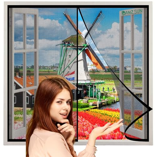 Magnetic Window Screen with Self Sealing 145x165cm Black Hands Free Mesh Screen Door DIY Retractable Garage Door Window Screen Keep Away from Mosquitoes Let Fresh Air in