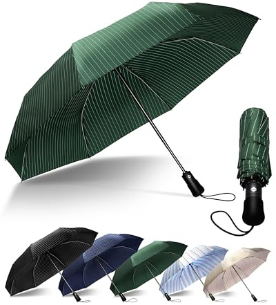 Chakipee Paraguas Plegable Antiviento Hombres - Paraguas Patrón de Rayas Resistente al Viento Automático Portátil Compacto de Viaje, Revestimiento de Tela 210T