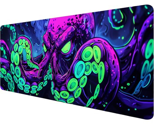 Octopus Desk Mat Gaming Mouse Pad Neon Cthulhu Monster Cool XL Mouse Pad Large Mousepad Extended Laptop Keyboard Mat Gaming Desk Pad Mouse Mat Office Computer Keyboard Laptop Home 31.5x11.8