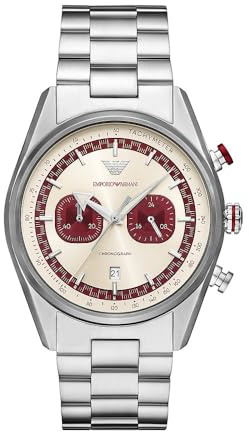 EMPORIO ARMANI Watch for Men, Quarz-Chronographenwerk mit 2 Hilfszifferblättern und 42mm Gehäusegröße mit Edelstahlarmband