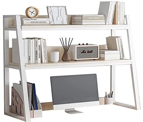 Schreibtisch-Bücherregal aus Holz – für Computertisch – 2-stöckiger Stall-Bücherregal-Organizer – Theken-Aufbewahrungsregal – Heim- und Büromöbel
