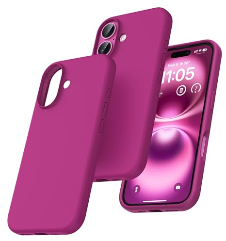 TOCOL Cover per iPhone 16 6,1 Pollic, Silicone Resistente, Fodera in Microfibra, Custodia per iPhone 16 Protezione Antiurto Silicone, Rosa Caldo