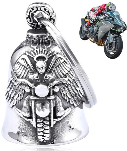 ZKGYUS Guardian Bell Biker Bell,Motorrad Glocke Glücksbringer,Edelstahl Motorradglocke,Schutzglocke Engel Reitglocke,Motorradglocke Schlüsselanhänger für Segne Den Frieden, Glücksbringer,Flügelstil