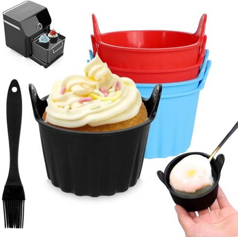 PRZRAO Stampi per Muffin in Silicone, Privo di BPA Stampo Muffin 6 pezzi Stampi per Muffin in Silicone stampi per uova in silicone con 1 pennello in silicone Cuociuova