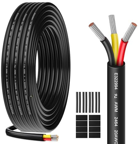 Câble électrique 20AWG 3 x 0,52mm² UL2464-5 mètres -Câble 3 conducteurs en cuivre étamé -300V- Idéal pour éclairage LED automobile,éclairage domestique et appareils extérieurs