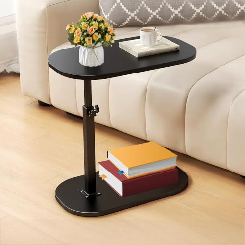GHKWXUE Höhenverstellbarer C-beistelltisch Sofa,17.7 Zoll Desktop Tabletttische,Einstellbare Höhe beistelltisch 45-80 cm hoch,beistelltische Holz,Couch-Beistelltisch,Bed Bedroom Side Table,Walnuss ﻿