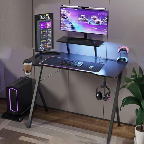 HaodaCulture Bureau Gaming LED 100x50cm, Table Gaming en Forme de K