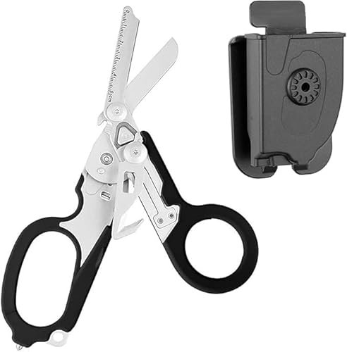 Rescue Scissors, 6 Function Multitool Pliers Folding Scissor Tape Cutter with Tactical Card Slot for Professional Use in Emergency Services or Everyday Tasks ﻿