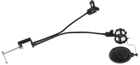LOLIPPYY Doppelmikrofonständer Mit Flexiblen Schwanenhals Telefonhalterung Pop-filter Und Stabilen Tischständer Für Live-übertragungen Videoaufnahmen Und Podcasts