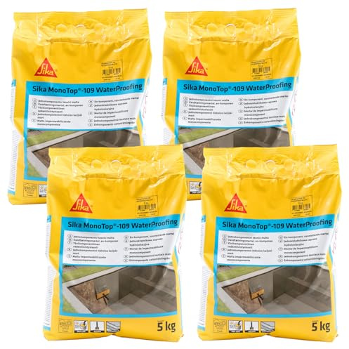 SIKA - Mortier imperméabilisant - Sika Monotop 109 Waterproofing Gris - Anti-humidité pour caves et locaux enterrés - Spécial pièces humides - Multisupports - Excellente adhérence - 5kg (Lot de 4)